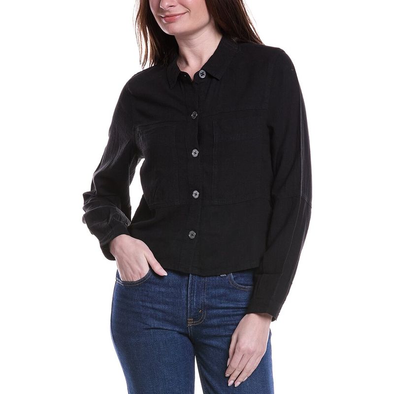 Nic+Zoe Womens Rumba Linen-Blend Pocket Jacket, Black